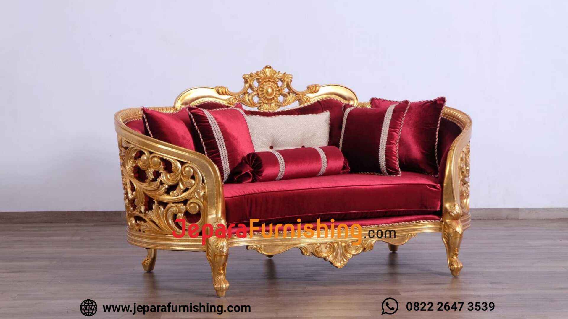 2 Sofa Ruang Tamu Victoria Curved Golden Red