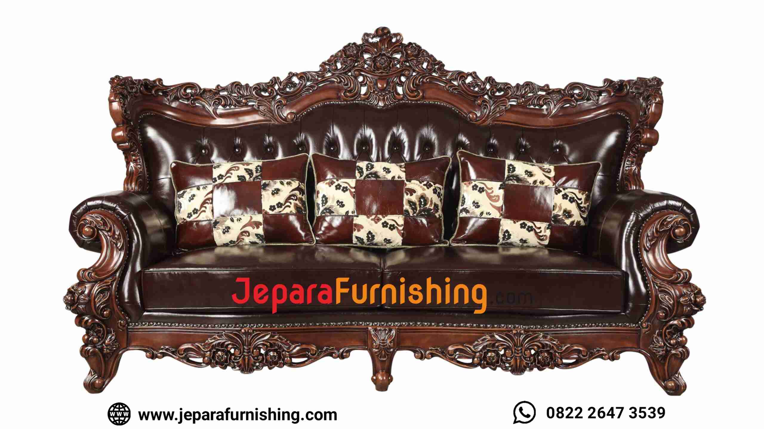 Kursi Tamu Sofa Mewah 16 3 Dudukan Sofa Ruang Tamu Mewah Espresso - Kayu Jati