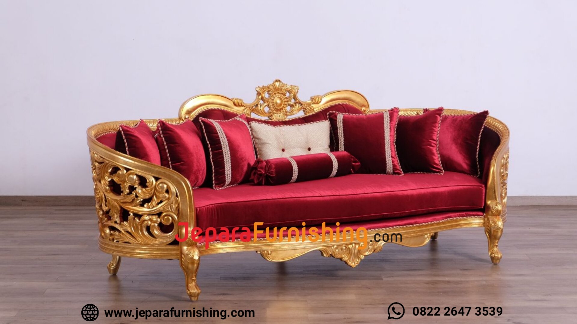 Kursi Tamu Sofa Mewah 8 3 Sofa Ruang Tamu Victoria Curved Golden Red