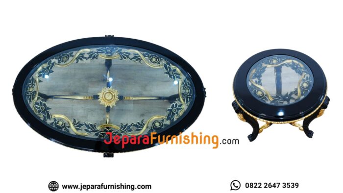 Set Sofa Ruang Tamu Victoria Curved Gold on Black 2 Top Meja Set Sofa Ruang Tamu Victoria Curved Gold on Black