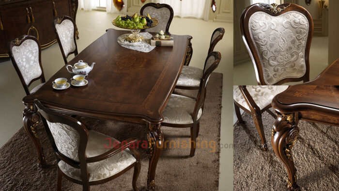 Detail Set Meja 6 Kursi Makan Mewah Delisa Classic Kayu Jati