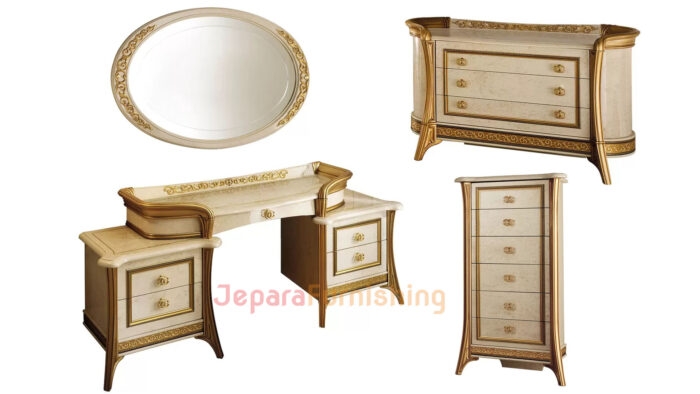 Furniture Set Tempat Tidur Mewah Golden Scarf on White - Set Kamar