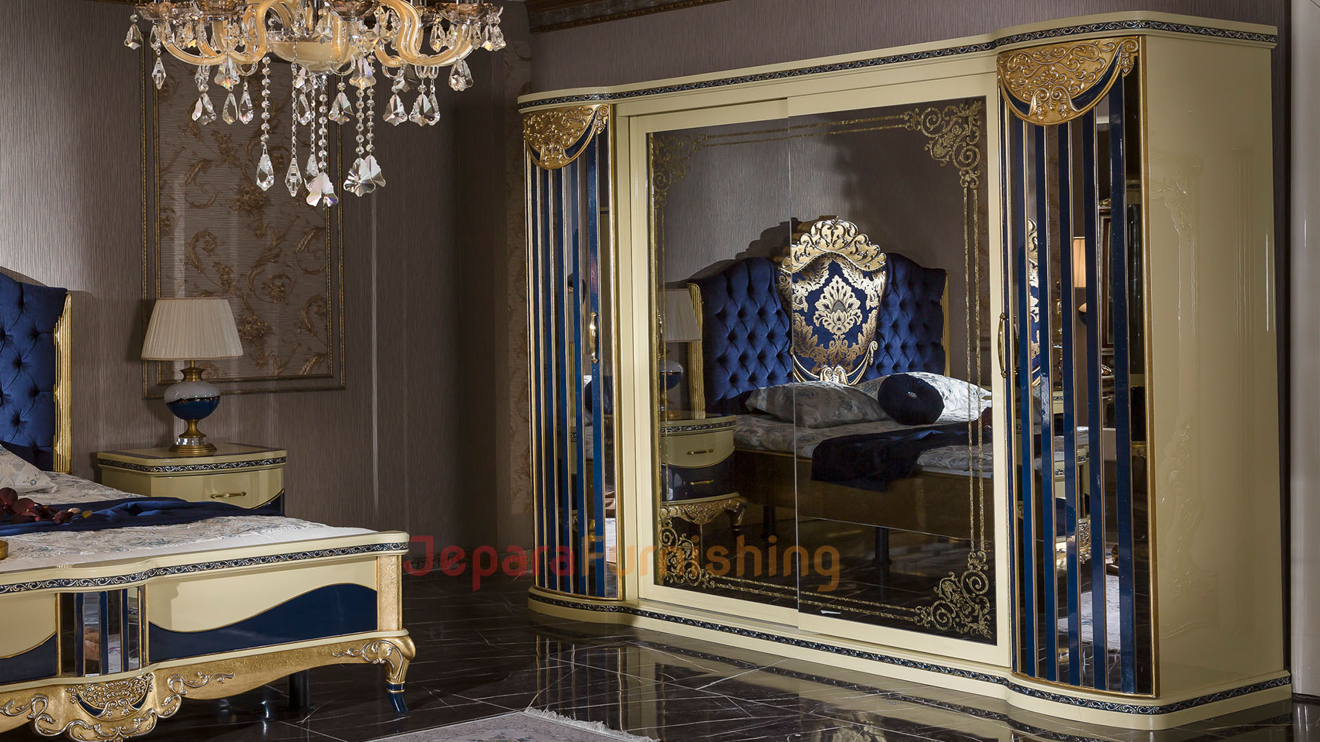 Lemari Tempat Tidur Mewah Viro Exclusive Classic - Blue dan Ivory Lemari Tempat Tidur Mewah Viro Exclusive Classic - Blue dan Ivory