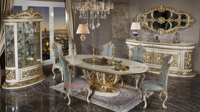 Furniture Jepara - JeparaFurnishing.com 138 Set Meja Makan Mewah Suprincess - 6 Kursi