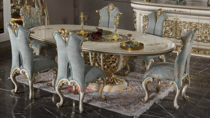 Furniture Jepara - JeparaFurnishing.com 139 Set Meja Makan Mewah Suprincess - 6 Kursi Classic