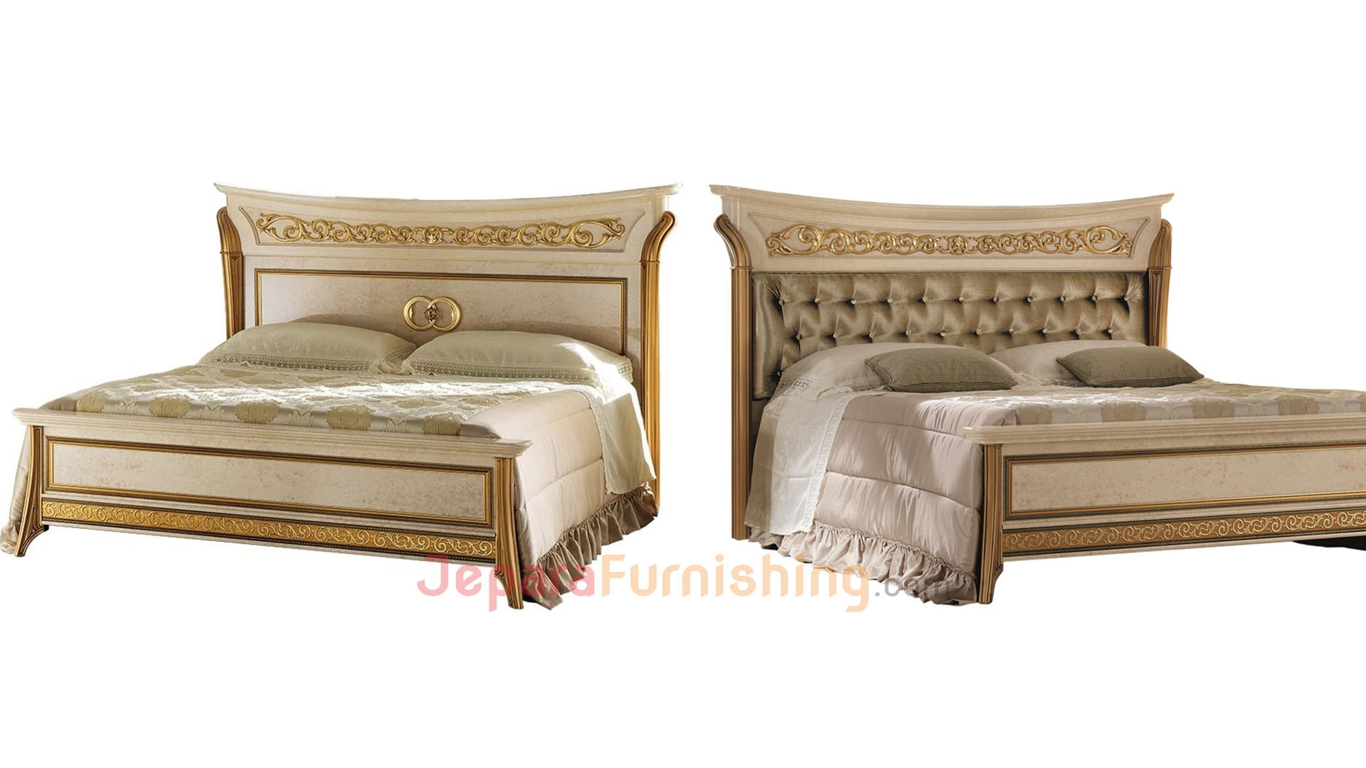 Tempat Tidur Mewah Golden Scarf on White - Set Kamar