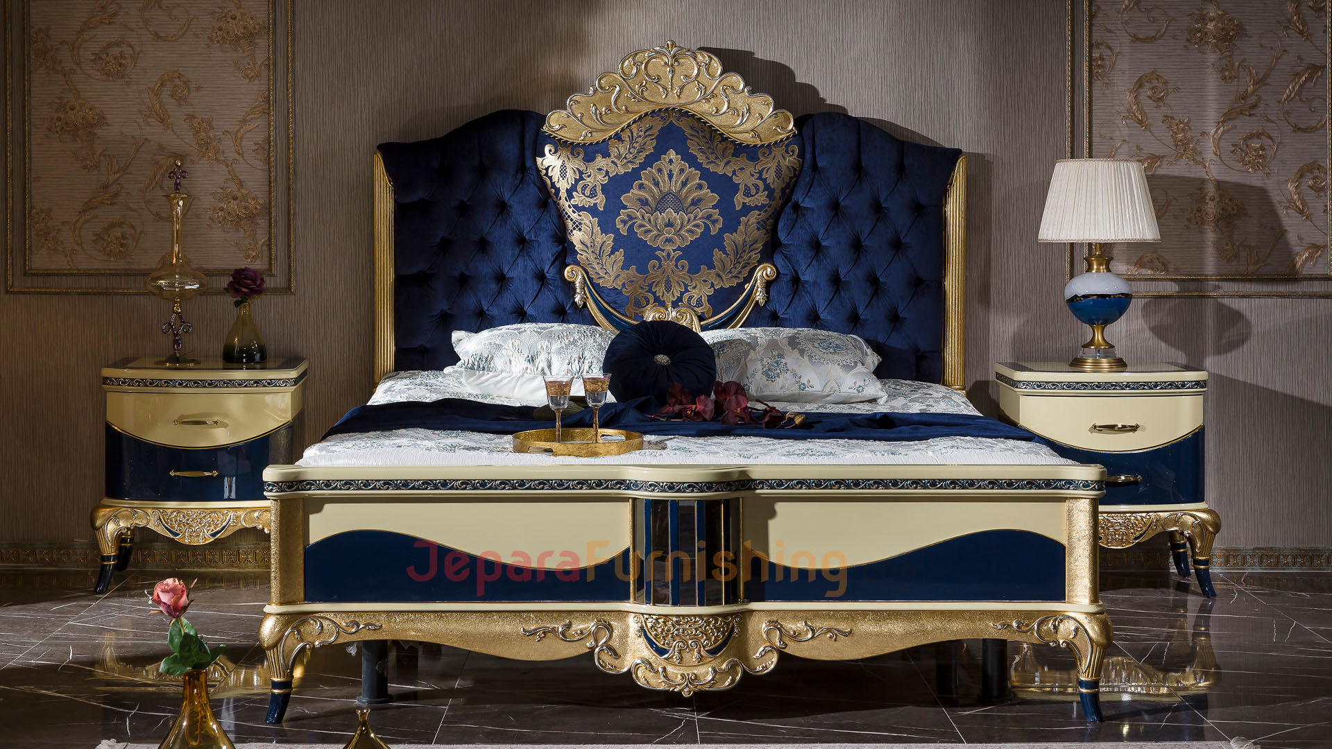 Set Tempat Tidur Mewah Classic 6 Tempat Tidur Mewah Viro Exclusive Classic - Blue