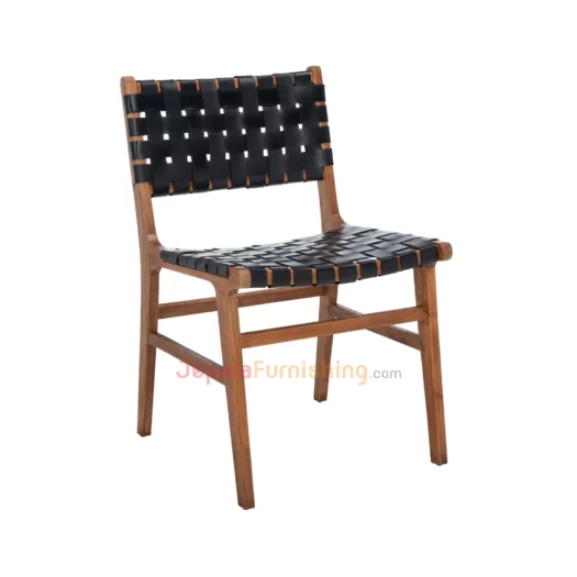 kursi makan cafe minimalis kayu jati - HERMAN BLACK LEATHER