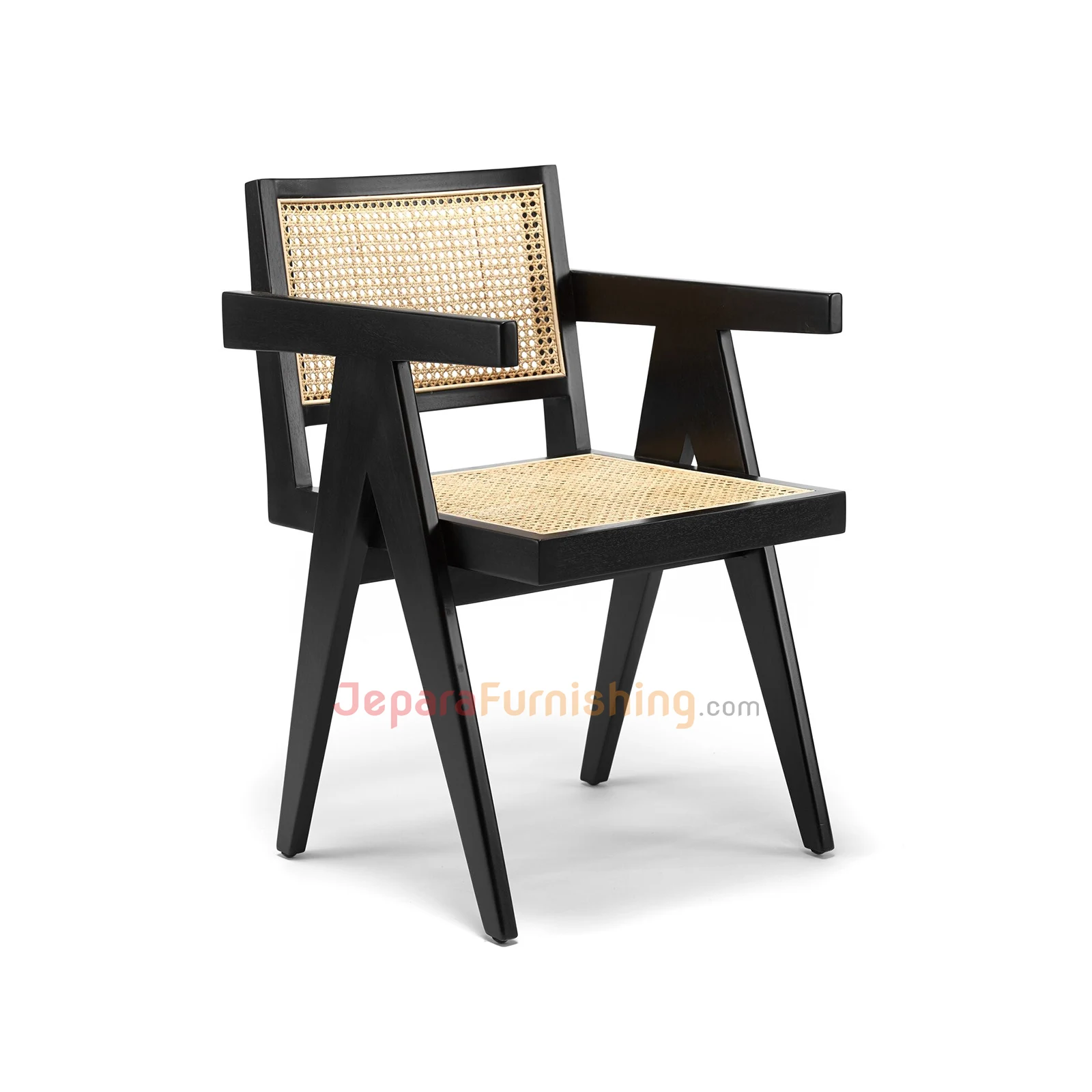 Jeneta Rotan Minimalis Armchair - Kursi Makan Cafe dan Resto (Hitam)