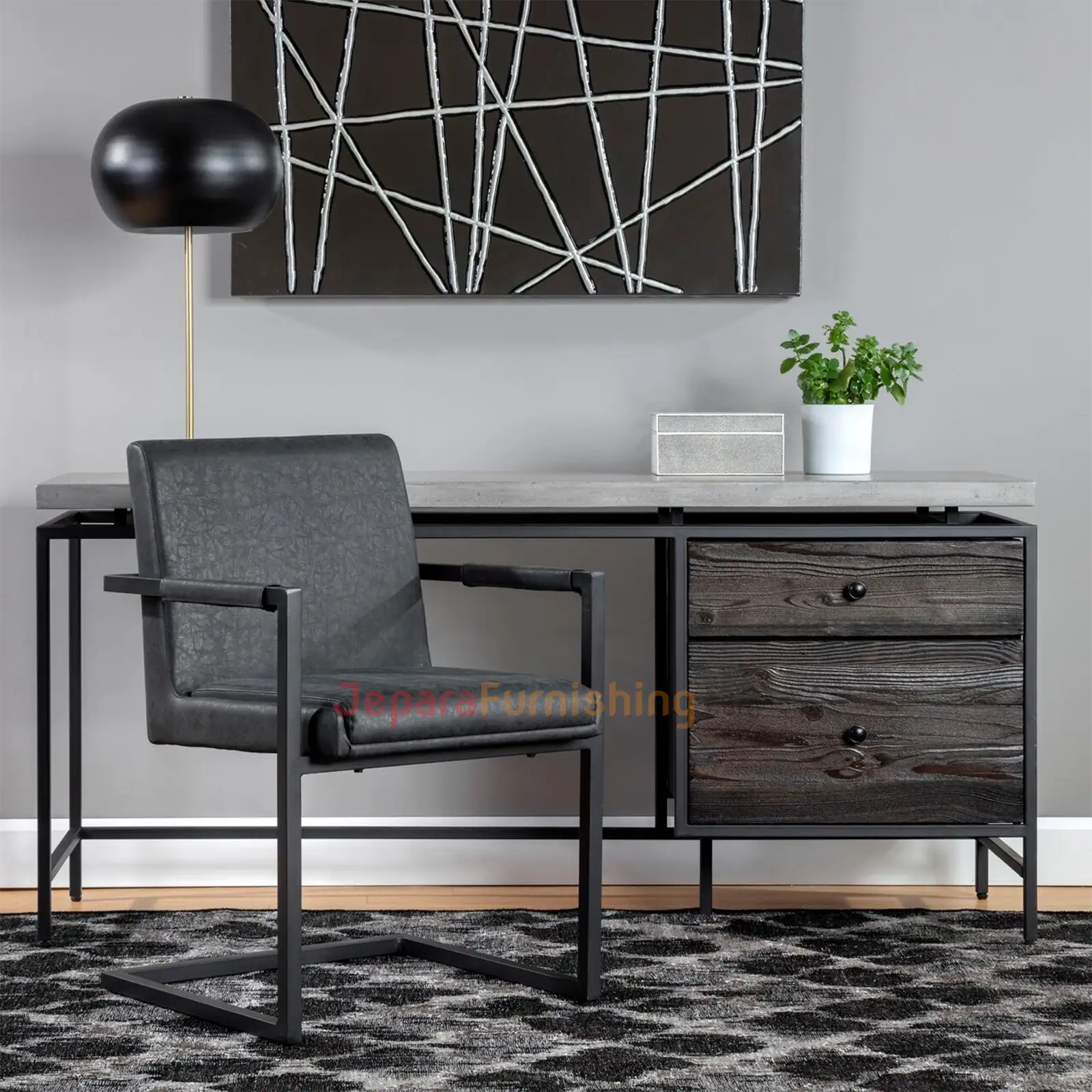 Kursi Besi Minimalis Kania Black Leather (1)