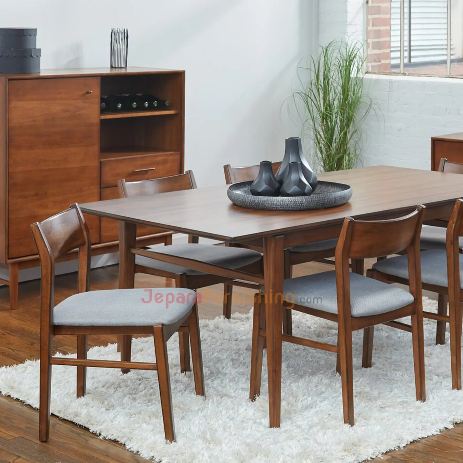 set kursi makan cafe resto minimalis kayu jati - Isyara Gray