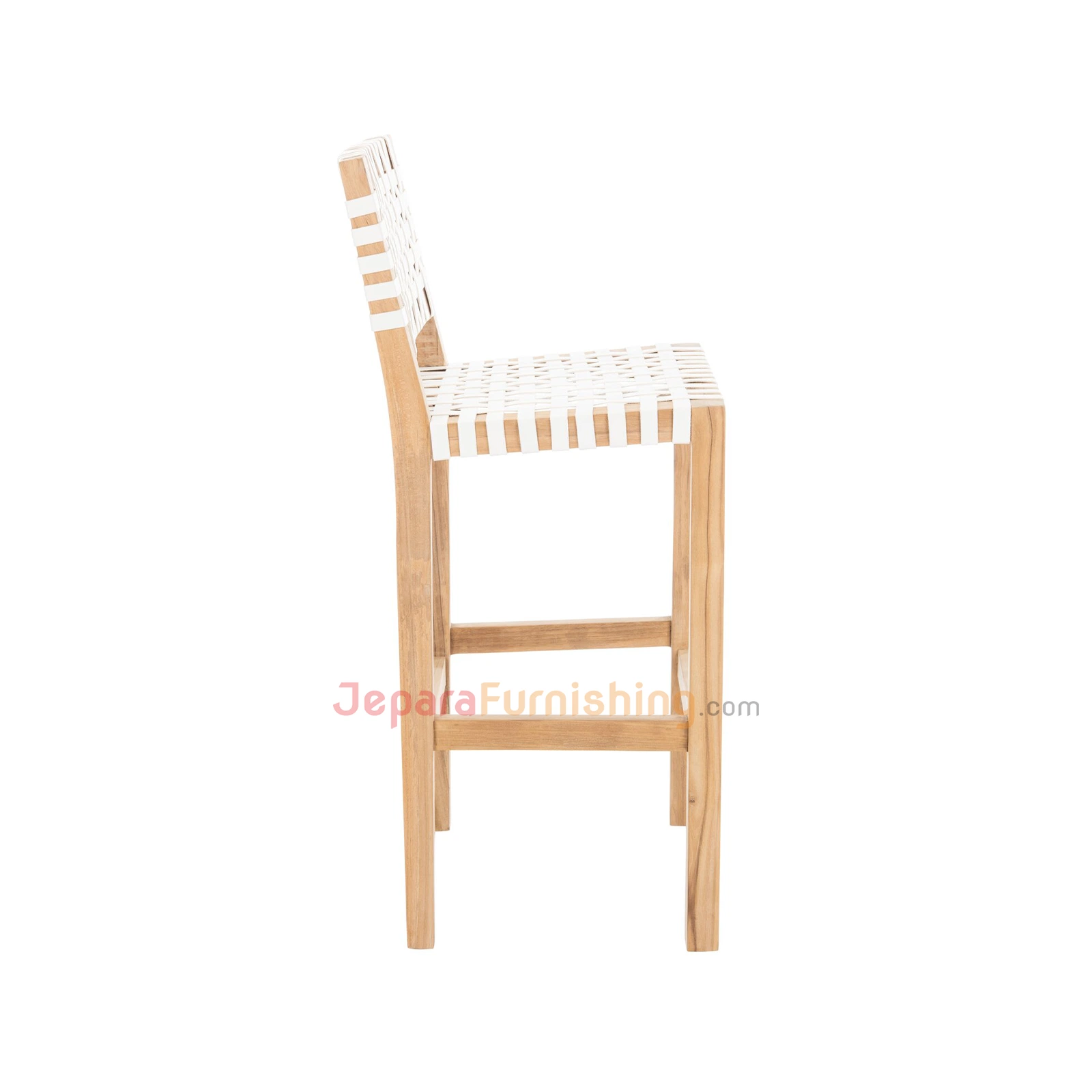 Bovar White Leather & Natural - Kursi Barstool Kayu Minimalis