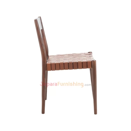 Furniture Jepara - JeparaFurnishing.com 113 Kursi Cafe Minimalis Siva Brown Leather (Walnut)