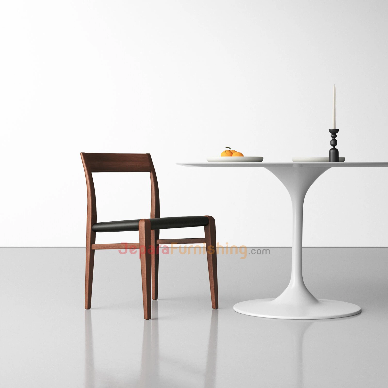 Kursi Makan Cafe Minimalis Kayu Jati - Vincent Black Leather Kursi Makan Cafe Minimalis Kayu Jati - Vincent Black Leather