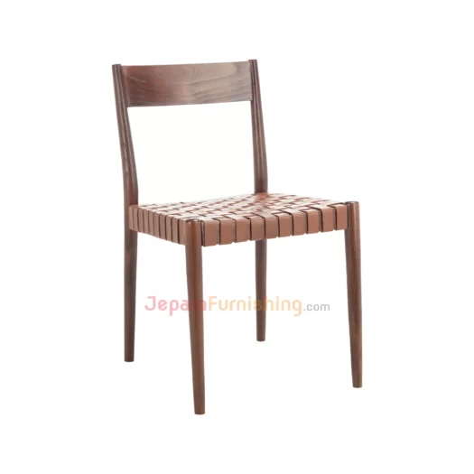 Furniture Jepara - JeparaFurnishing.com 112 Kursi Makan Minimalis Siva Brown Leather (Walnut)