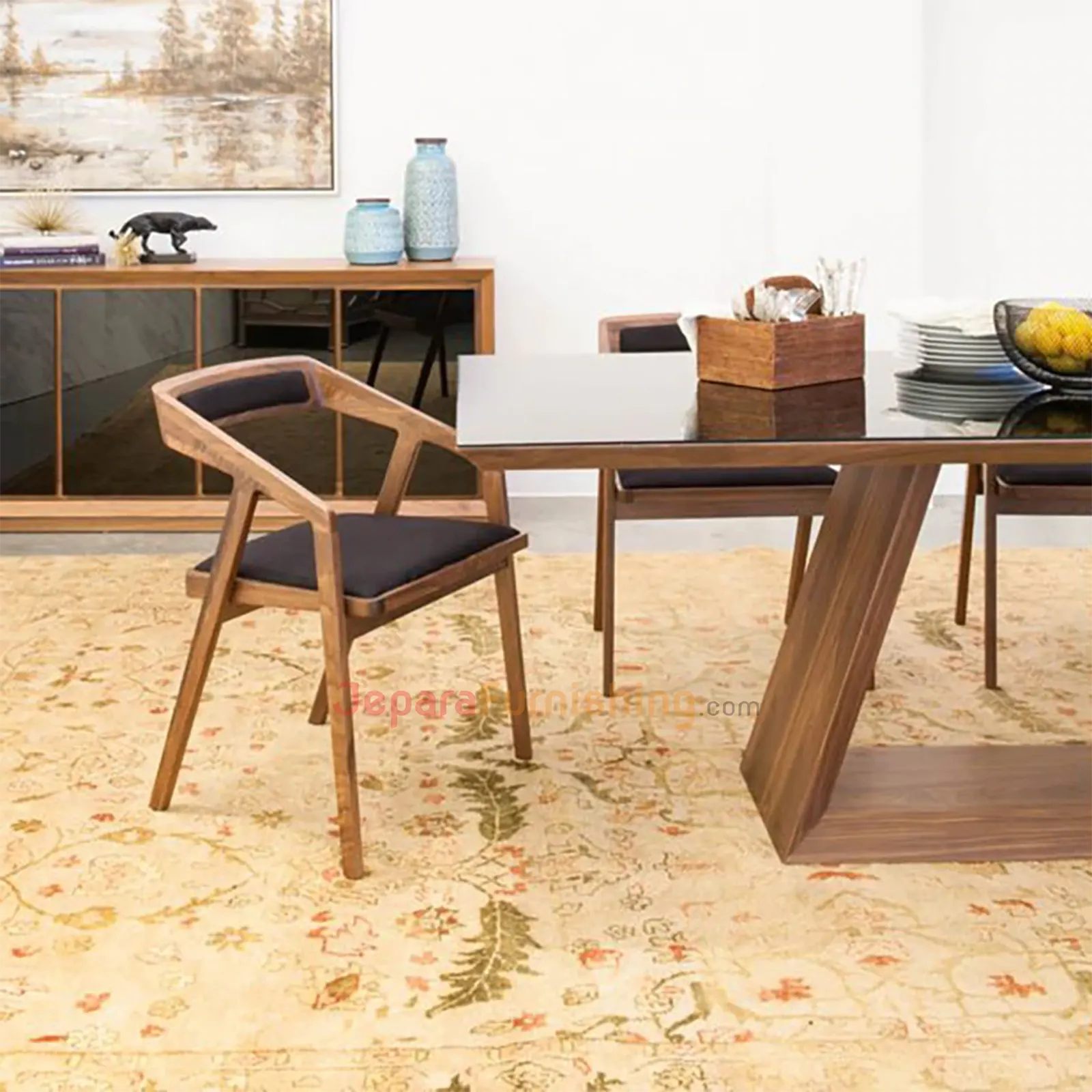 Panama Armchair Walnut - Kursi Makan Restoran Minimalis Modern