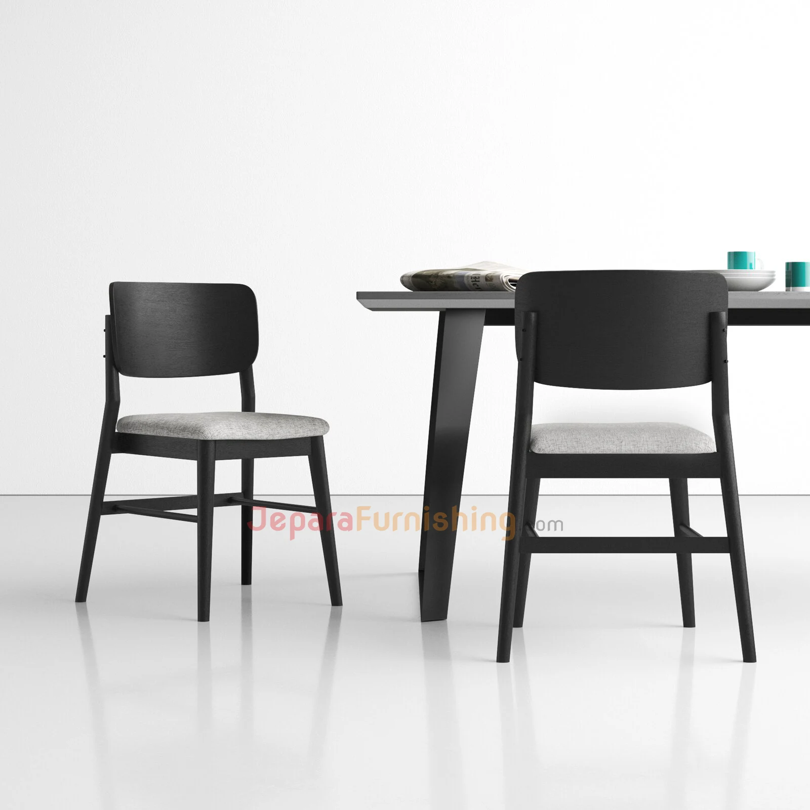 Kursi Makan Minimalis 21 Senada Black Matte & Gray - Kursi Makan Cafe & Restoran Modern