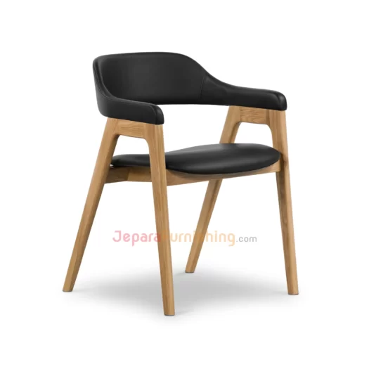 Furniture Jepara - JeparaFurnishing.com 108 Seres Natural & Black Leather - Kursi Makan Cafe Minimalis