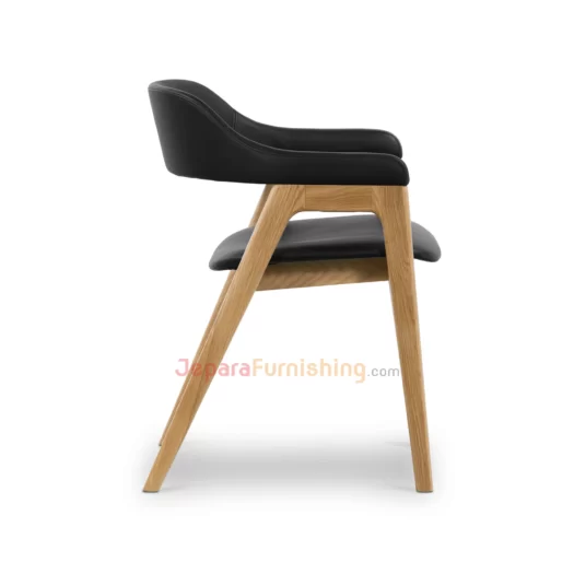 Furniture Jepara - JeparaFurnishing.com 109 Seres Natural & Black Leather - Kursi Makan Cafe Minimalis Modern