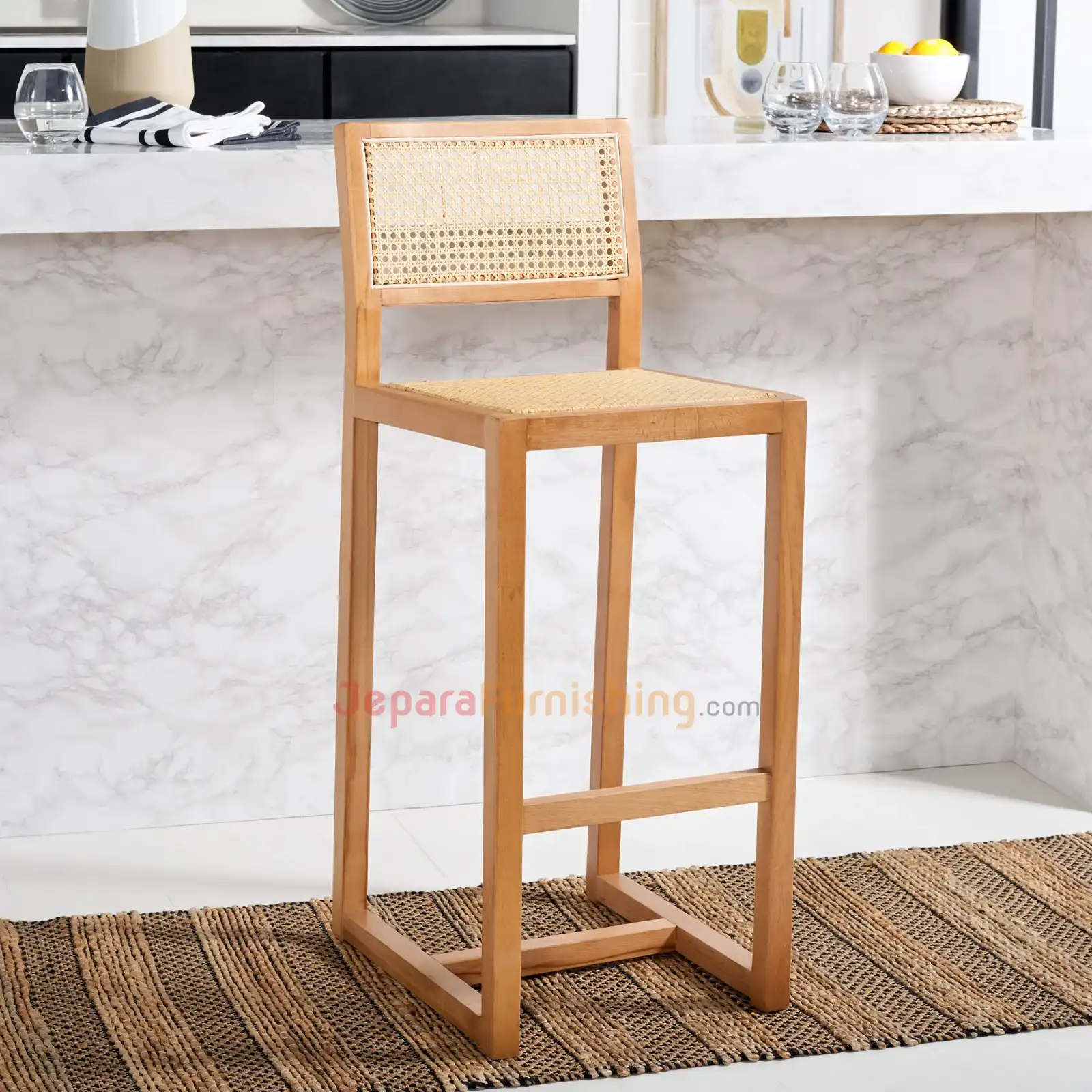 Shytool Rattan Bar (Natural) - Kursi Bar Minimalis Kayu Jati Solid (3)