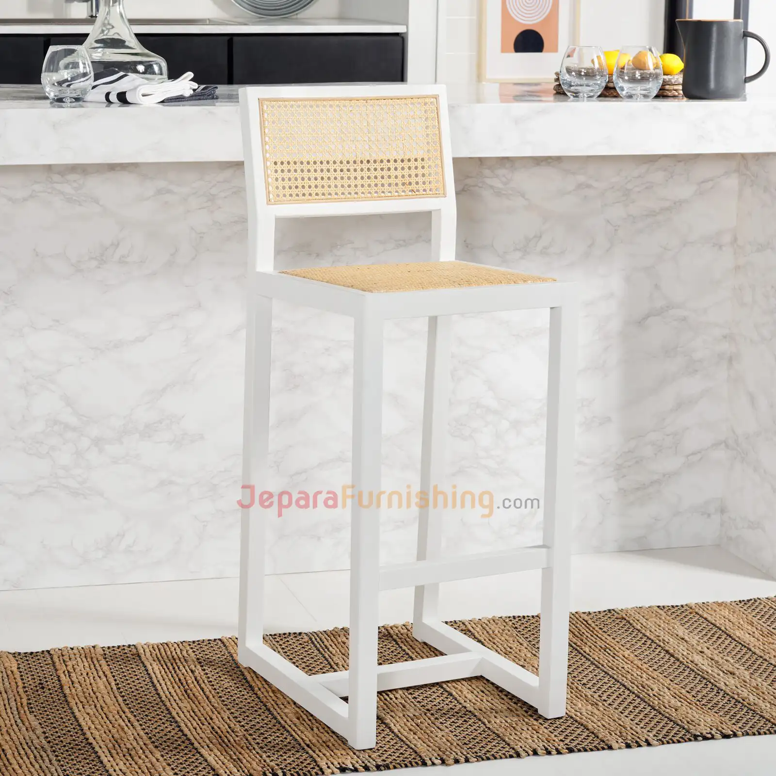 Shytool Rattan Bar (White) - Kursi Bar Minimalis Kayu Solid (2) Shytool Rattan Bar (White) - Kursi Bar Minimalis Kayu Solid (2)