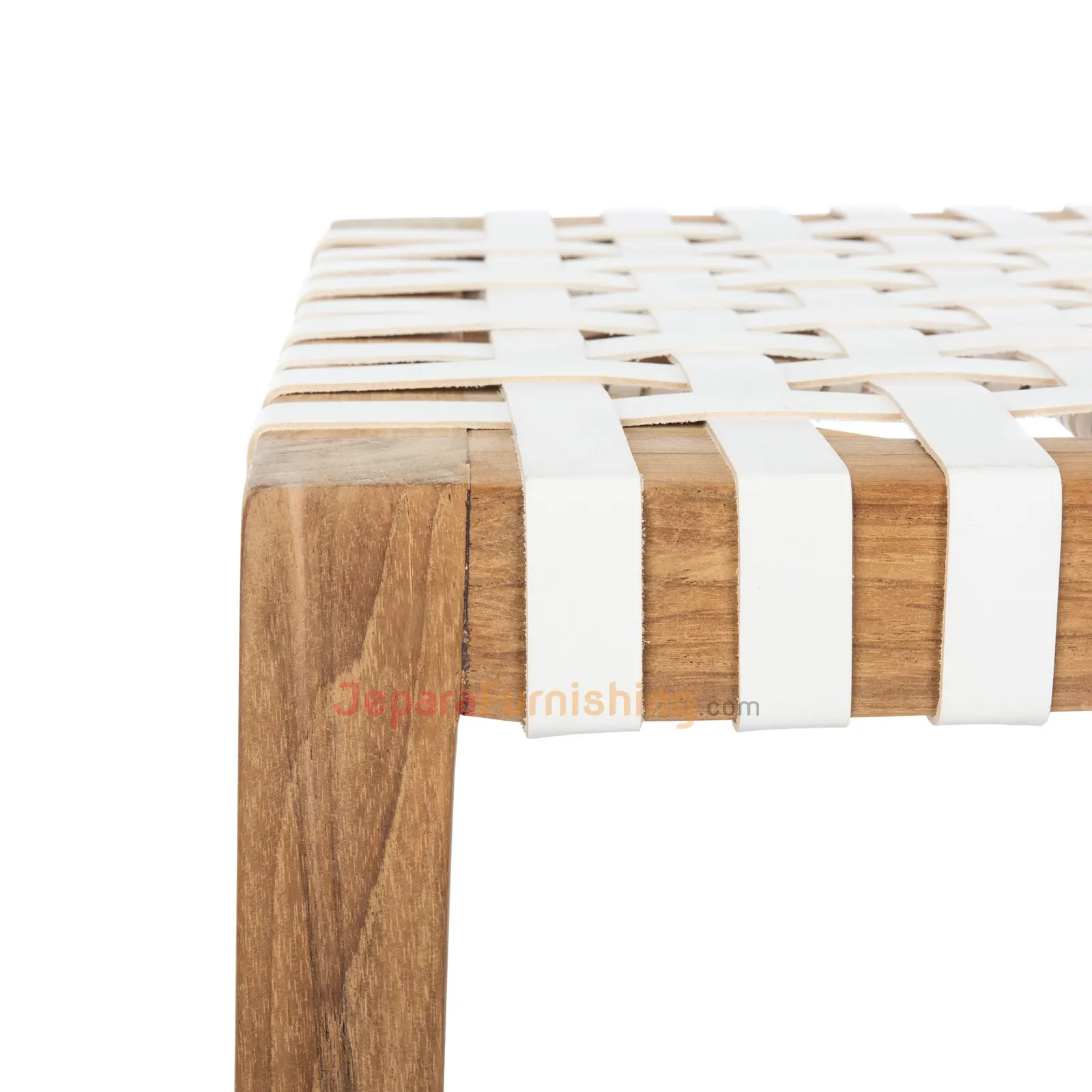 Boluv Barstool Genuine Leather Minimalis White - Kayu Jati Solid