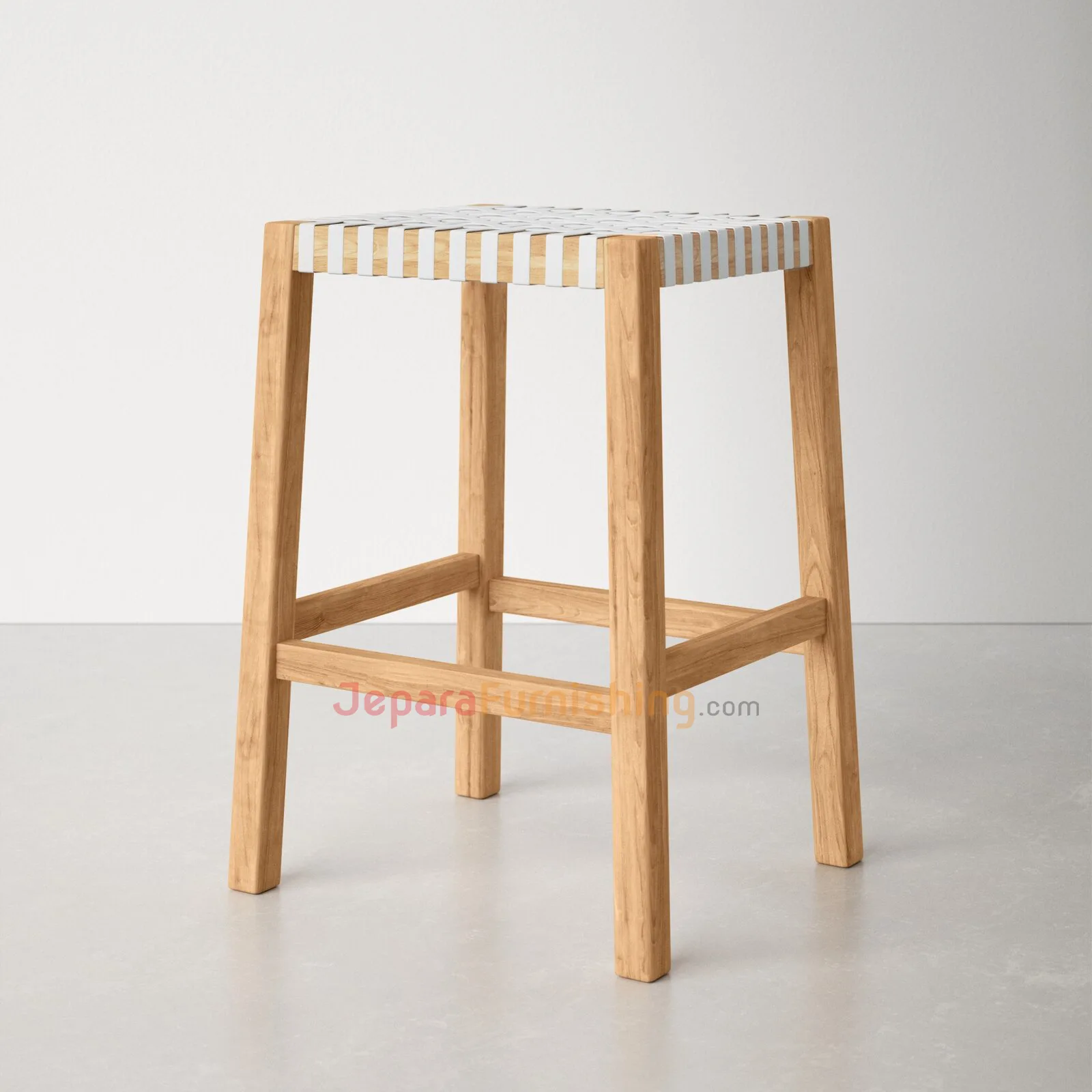 Boluv Barstool Genuine Leather Minimalis White - Kayu Jati