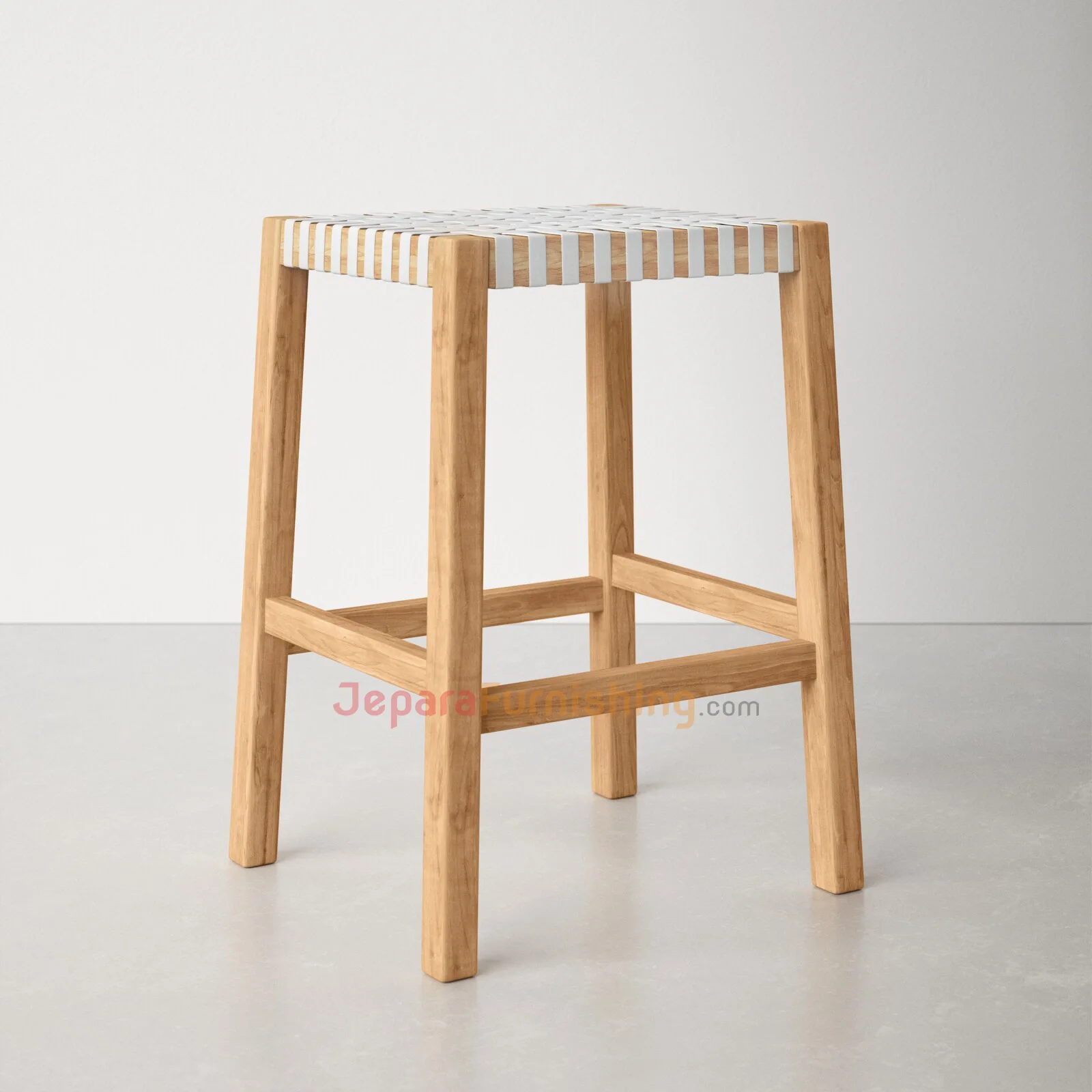 Boluv Barstool Genuine Leather Minimalis White - Kayu Solid