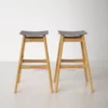 Canan Barstool Natural & Gray - Kursi Bar Minimalis Modern Jati