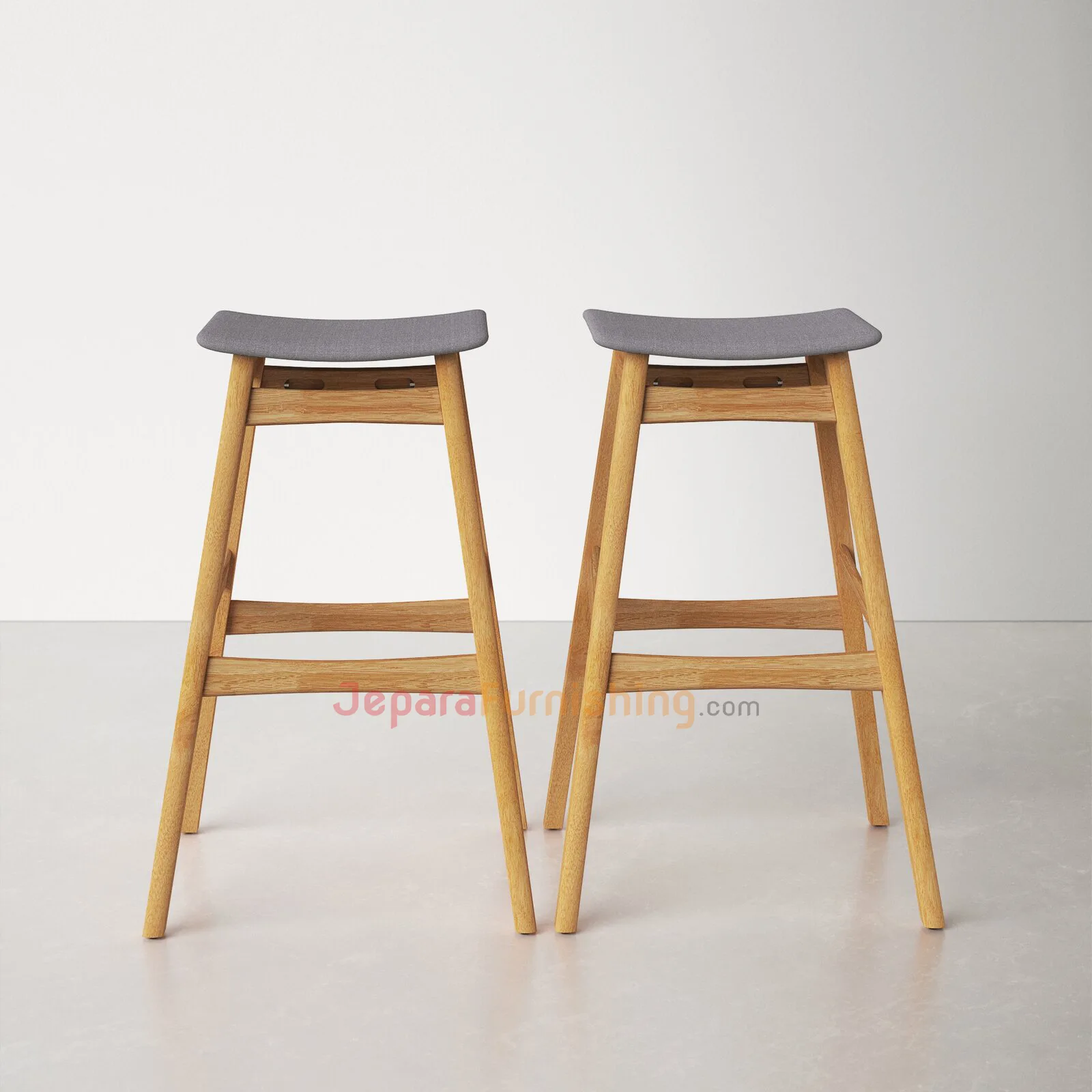 Canan Barstool Natural & Gray - Kursi Bar Minimalis Modern Jati
