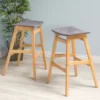 Canan Barstool Natural & Gray - Kursi Bar Minimalis Modern Kayu Jati
