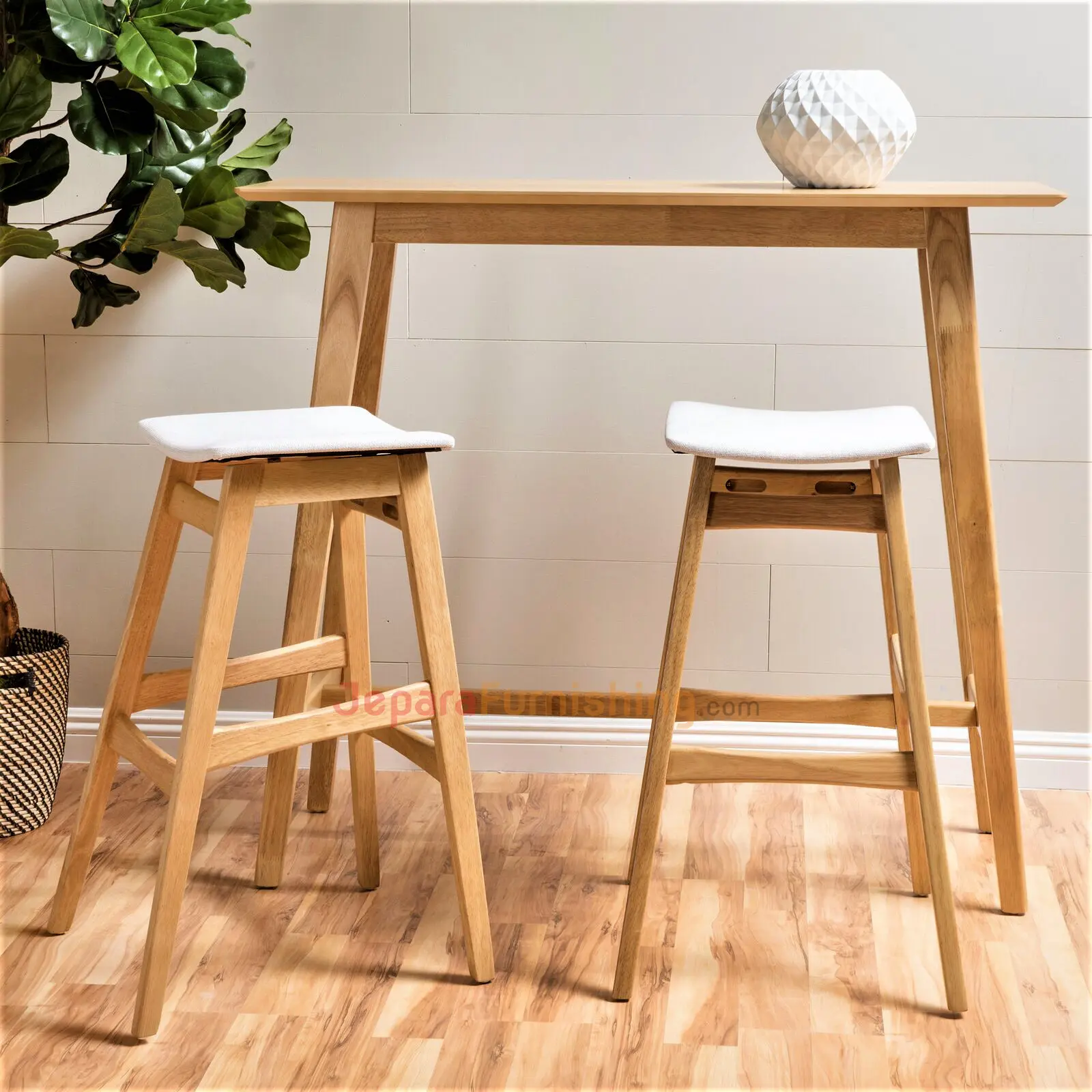 Canan Barstool Natural & White - Kursi Bar Minimalis
