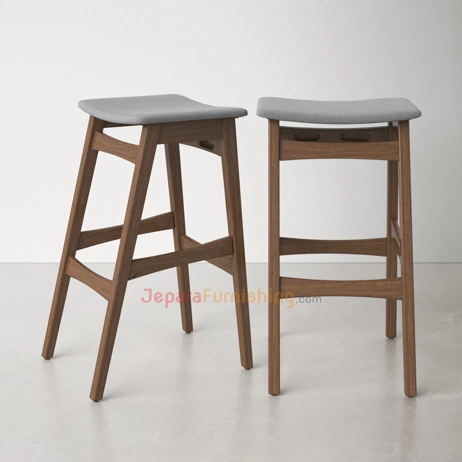 Canan Barstool Walnut & Grey - Kursi Bar Minimalis Modern